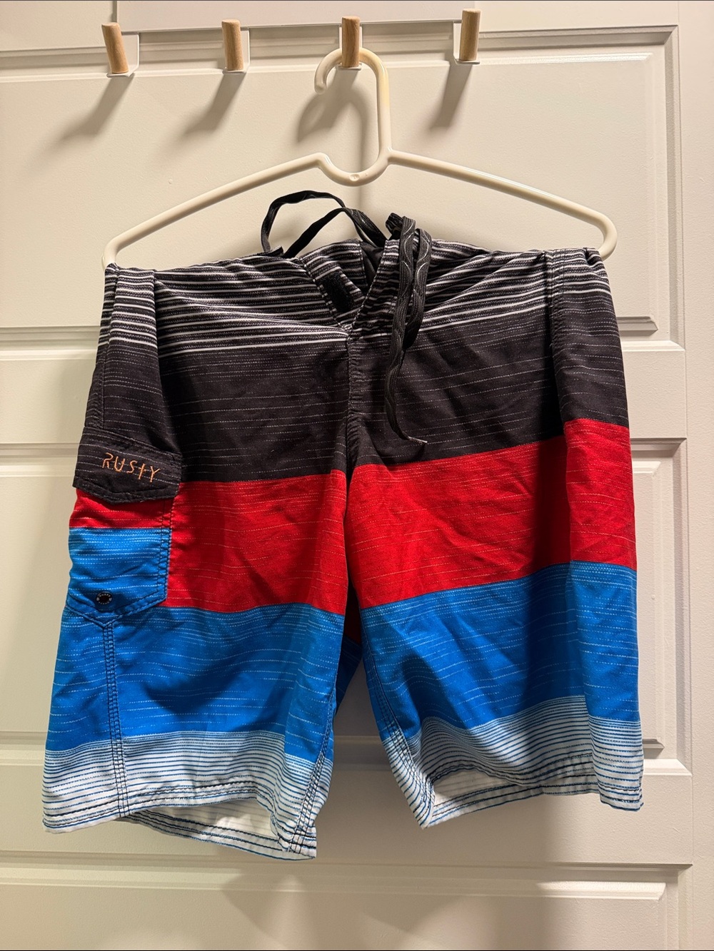 Rusty Men’s Black Red Blue Striped Hybrid Shorts